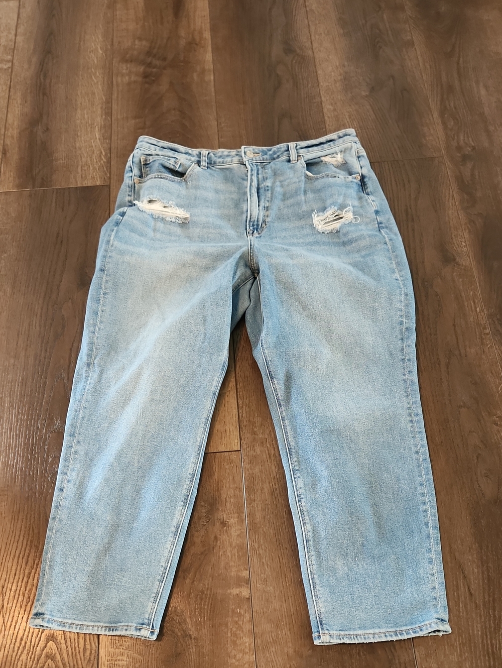Light Blue Distressed Straight-Leg Jeans